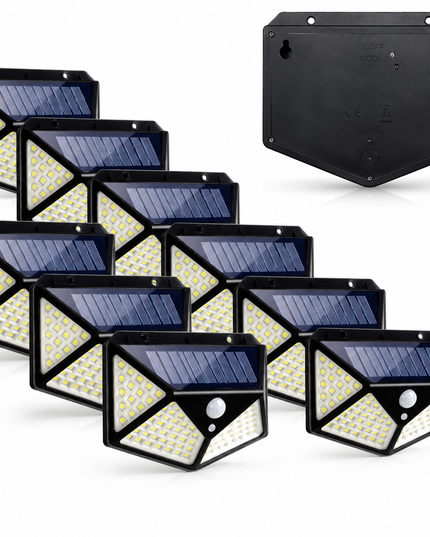 Set 8 Lămpi Solare cu 100 LED-uri și Senzor de Mișcare – 3 Moduri de Iluminare