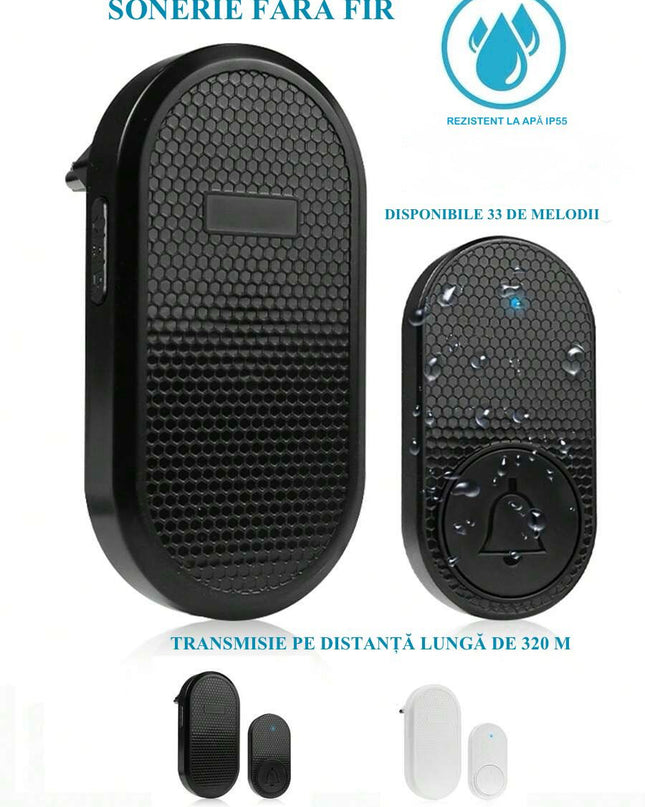 Sonerie wireless pentru poarta, 33 sunete, 5 trepte reglare volum