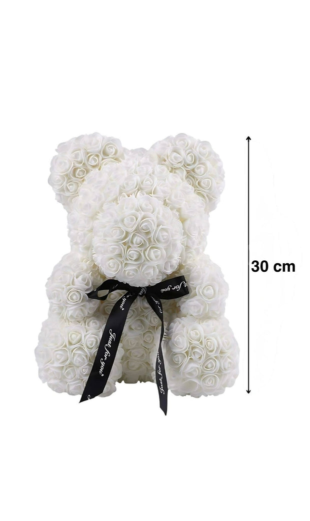 <h2>Ursulet din trandafiri de spuma decorat manual, 30 cm, cutie decorativa inclusa<br/><br/><br/><span style="text-decoration:underline">Disponibil in 3 combinatii de culori</span></h2>